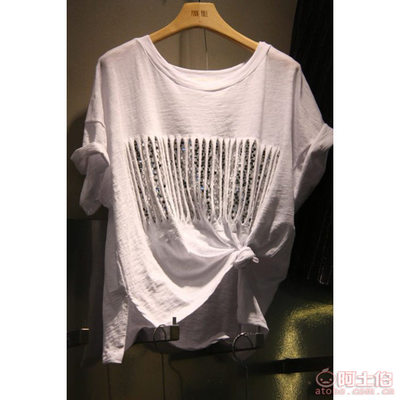 【廠家直銷2018夏季新品韓版亮片短袖寬破洞T恤時尚休閑女上衣潮1155】深圳市南山區伊人醉服飾批發商行 - 產品庫
